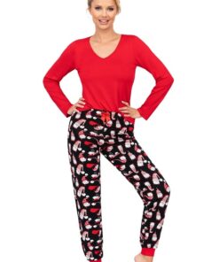 piżama damska w mikołaje czarno czerwona