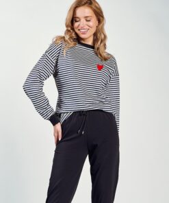 granatowa piżama damska w paski