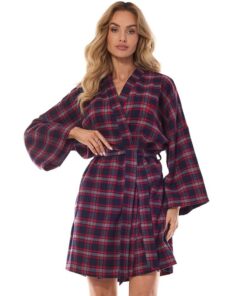 flanelowy szlafrok damski szerokie rękawy