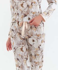 piżama damska kwiaty satynowe lamówki