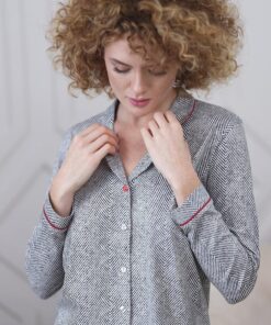 piżama damska elegancka kołnierzyk guziki