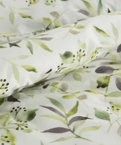Alternative view of Biała pościel bawełniana w zielone listki - Classic Family