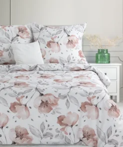 Elegancka Biała pościel w pudrowo szare kwiaty - Classic Family