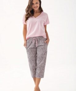 piżama damska krótki rękaw rybaczki cętki