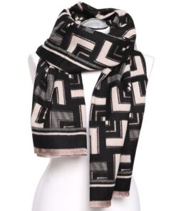 szal damski czarny wzorek