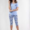piżama damska regina w tropikalny wzór niebieska
