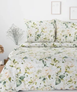 Biała pościel w kremowe kwiaty z bawełny – Classic