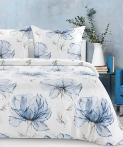 biało niebieska pościel satyna bawełniana