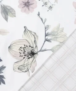 Alternative view of Satynowa biała pościel w zielonkawe i różowe kwiaty