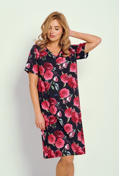 elegancka koszula nocna w czerwone róże taro