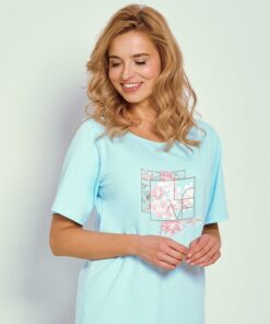 koszula nocna taro bawełniana turkusowa