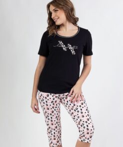 piżama damska regina spodnie w cętki czarna