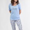 piżama damska regina spodnie w cętki błękitna