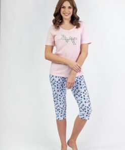 piżama damska regina spodnie w cętki nieb róż