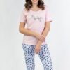 piżama damska regina spodnie w cętki błękitno różowa