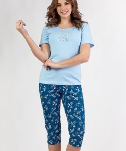 piżama damska regina ze spodenkami 3/4 długości niebieska