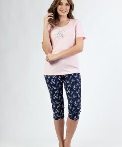 piżama damska regina ze spodenkami 3/4 długości róż