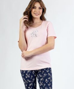 piżama damska regina ze spodenkami 3/4 długości granatowo różowa