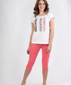 piżama damska regina bawełniana ecru koral