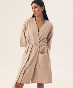 bawełniany szlafrok damski lekki beżowy