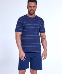 Piżama męska Cornette 338/50 krótka ciemno niebieska w pasy