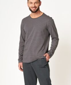 Piżama męska Key MNS 303 B24 długie rękawy paski szara