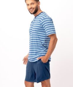 Piżama męska Key MNS 364 B25 krótka niebieska paski
