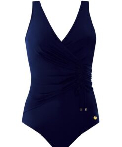 strój kąpielowy jednoczęściowy marszczenia granatowy