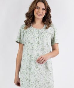 koszula nocna rozpinana u góry zielona kwiatki