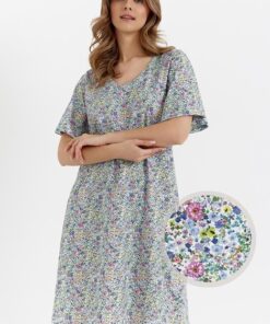 koszula nocna cana motylkowe rękawy niebieska łączka