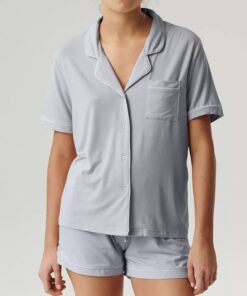 piżama damska krótka rozpinana stalowo niebieska