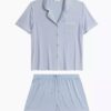 piżama damska krótka zapinana na guziki niebieska