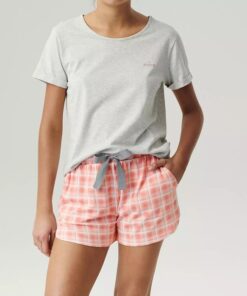 krótka piżama damska szaro różowa