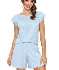 błękitna krótka piżama damska szerokie szorty