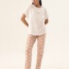 piżama damska krótki rękaw długie spodnie ecru