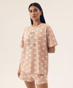 krótka piżama damska henderson kremowa