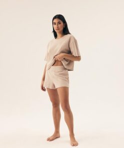 krótka piżama damska henderson kremowa