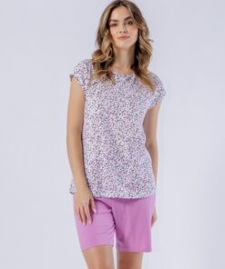 piżama damska krótkie spodenki róż kwiaty