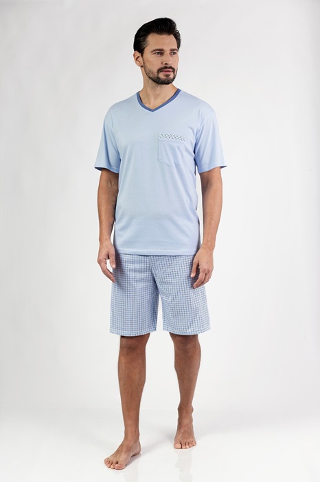 Piżama męska Regina 482 krótka bawełniana błękitna - obrazek 2