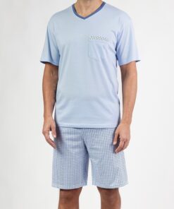 Piżama męska Regina 482 krótka bawełniana błękitna