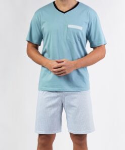 Piżama męska Regina 482 krótka bawełniana turkus