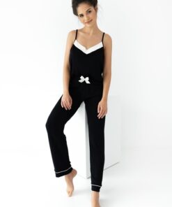 piżama damska długie spodnie bluzka na ramiączka czarna elegancka