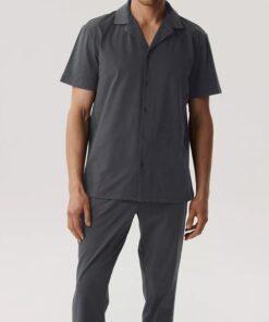 Piżama męska rozpinana Atlantic długie spodnie krótki rękaw szara