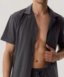 Alternative view of Piżama męska rozpinana Atlantic krótka koszula na guziki szara