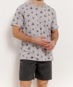 Piżama męska Taro Archie 3391 krótkie spodnie szara palmy