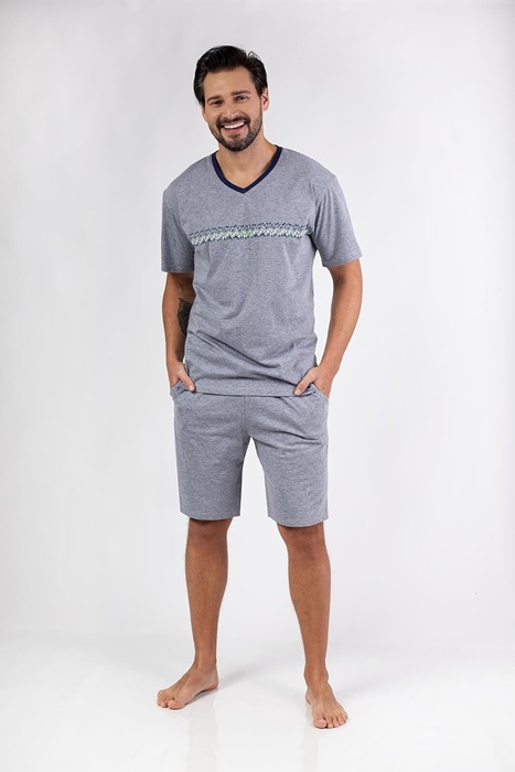 Piżama męska Regina 476 szary melanż krótkie spodnie - obrazek 2
