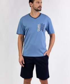 Piżama męska Regina 477 krótka granatowo niebieska