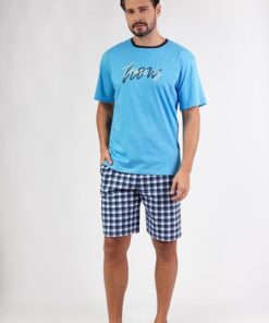 Piżama męska Regina 478 krótki rękaw krótkie spodnie lazur