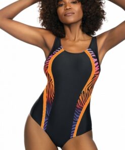 jednoczęściowy kostium kąpielowy czarno pomarańczowy