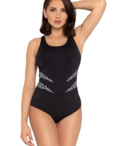 jednoczęściowy damski kostium kąpielowy czarno biały